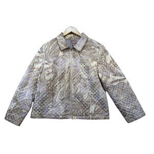 Chicos Womens Quilted Paisley Jacket Size 3 XL Purple Gray Shell Full Zip